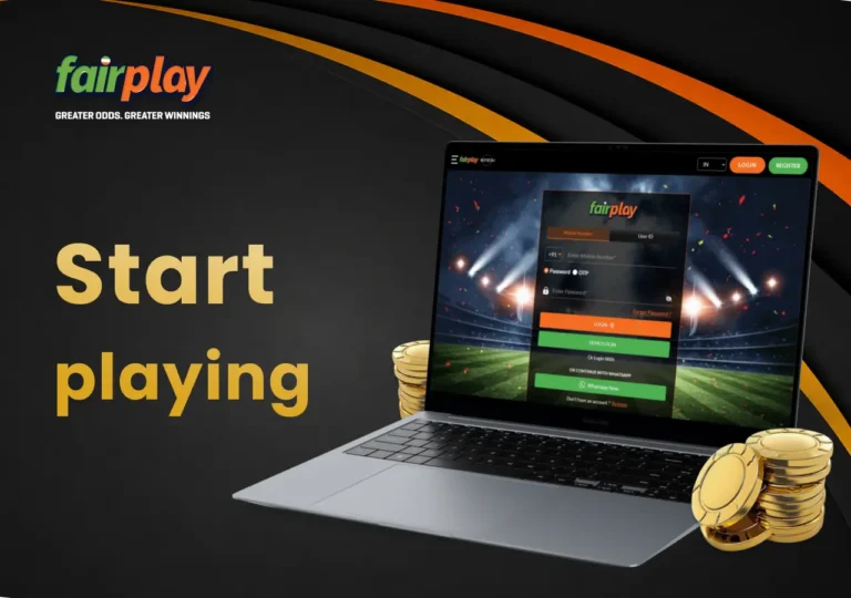 FairPlay sign-up page on a laptop with casino chips beside it.