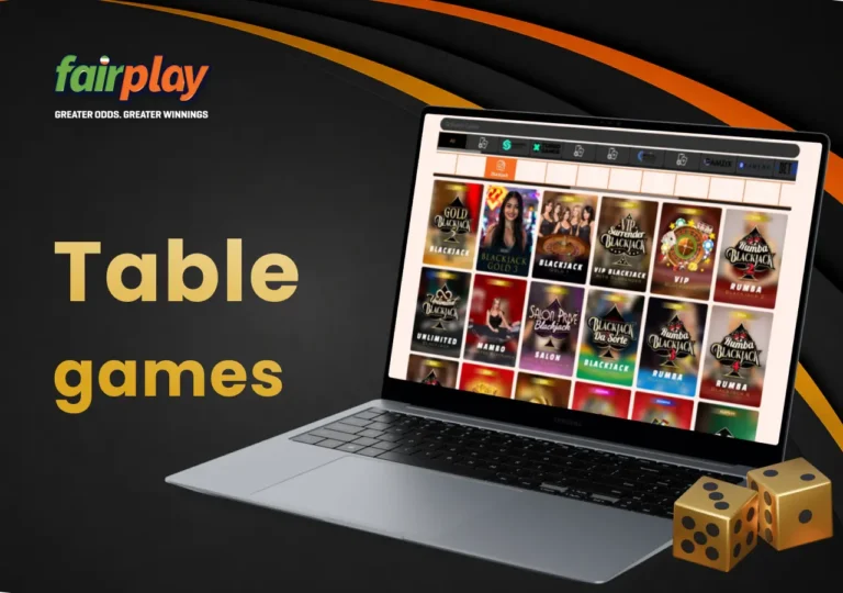 FairPlay table games on a laptop screen with dice next to it.